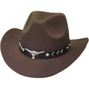 Unisex Coffee 100% Polyester Bull Skull Band Classic Fedora Cowboy Felt Hat